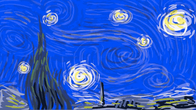 Через более 100 лет получилось осознать, то что изображено на картине Ван Гога «Звездная ночь» (6 гифок)